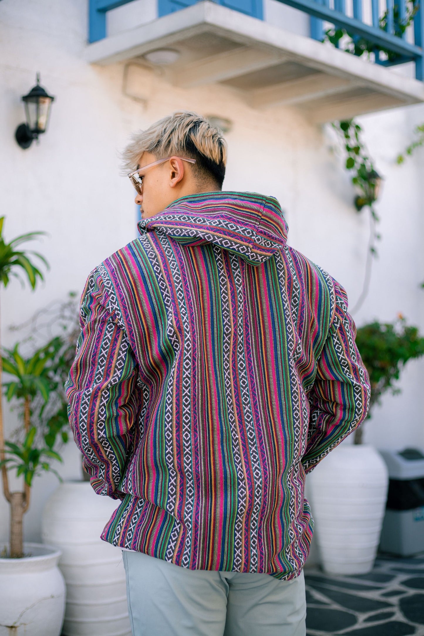 Unisex Aztec Print Fleece-Lined Hoodie: Handmade Gheri Cotton Jacket