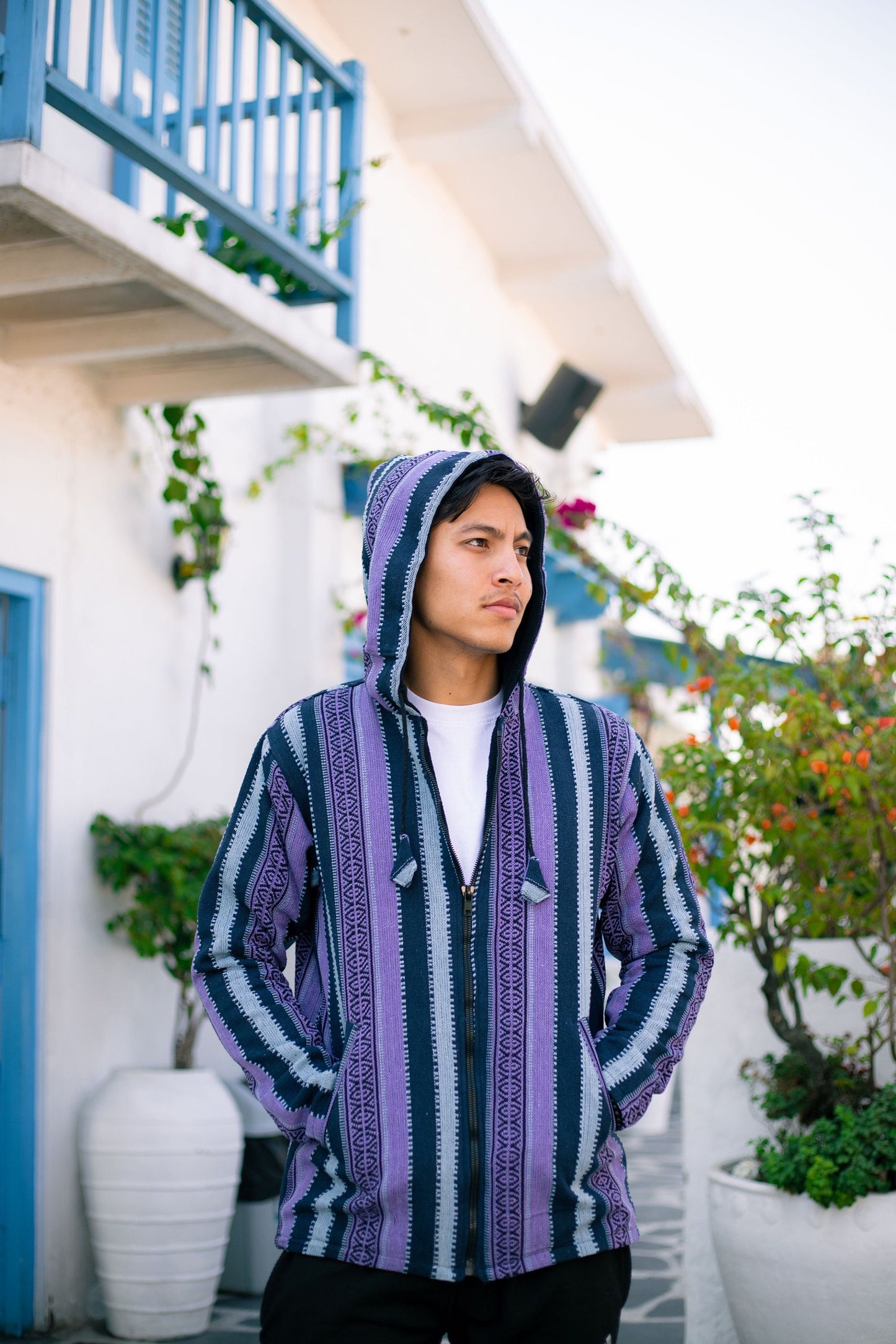 Unisex Aztec Print Fleece-Lined Hoodie: Handmade Gheri Cotton Jacket