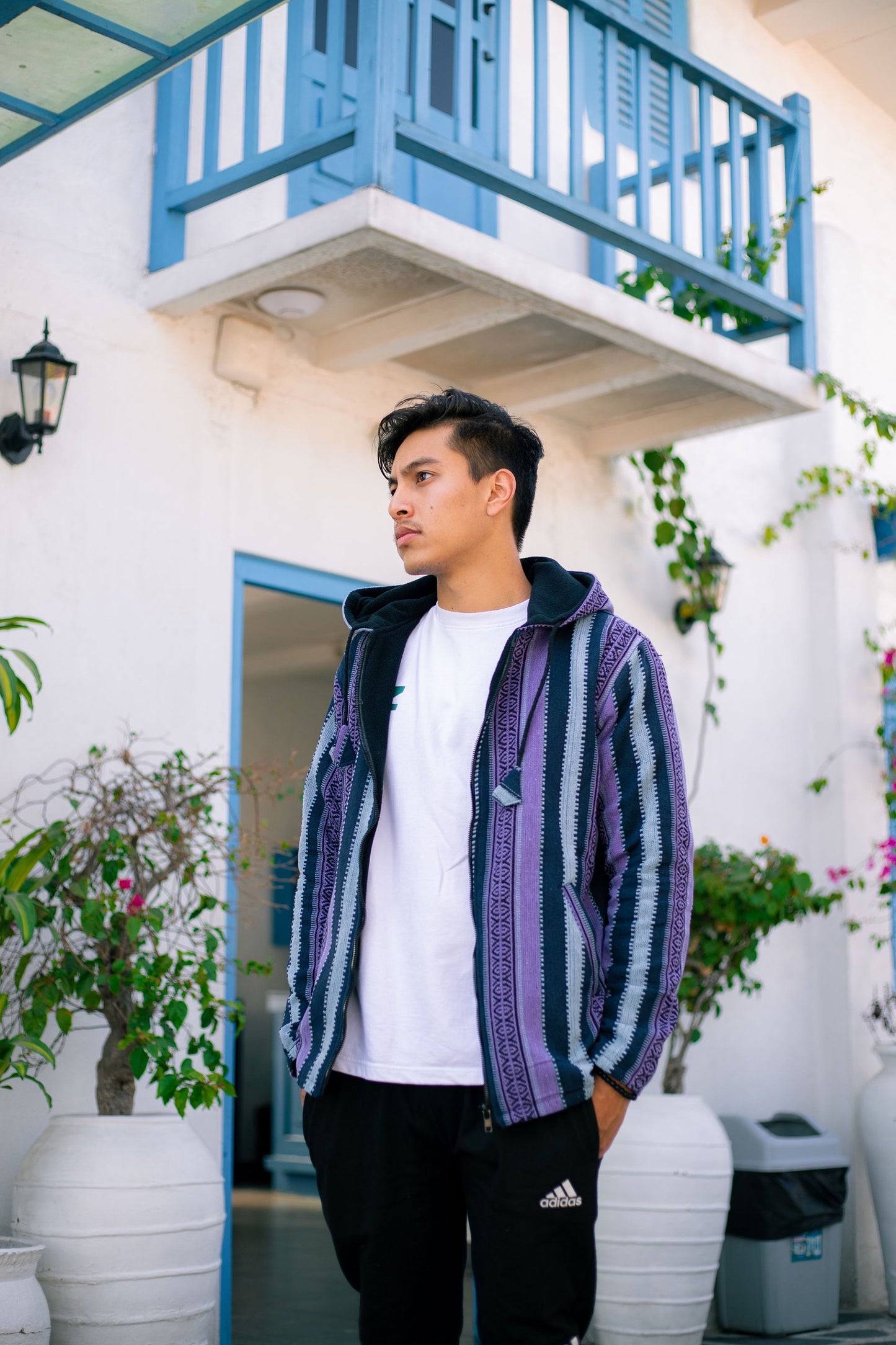 Unisex Aztec Print Fleece-Lined Hoodie: Handmade Gheri Cotton Jacket