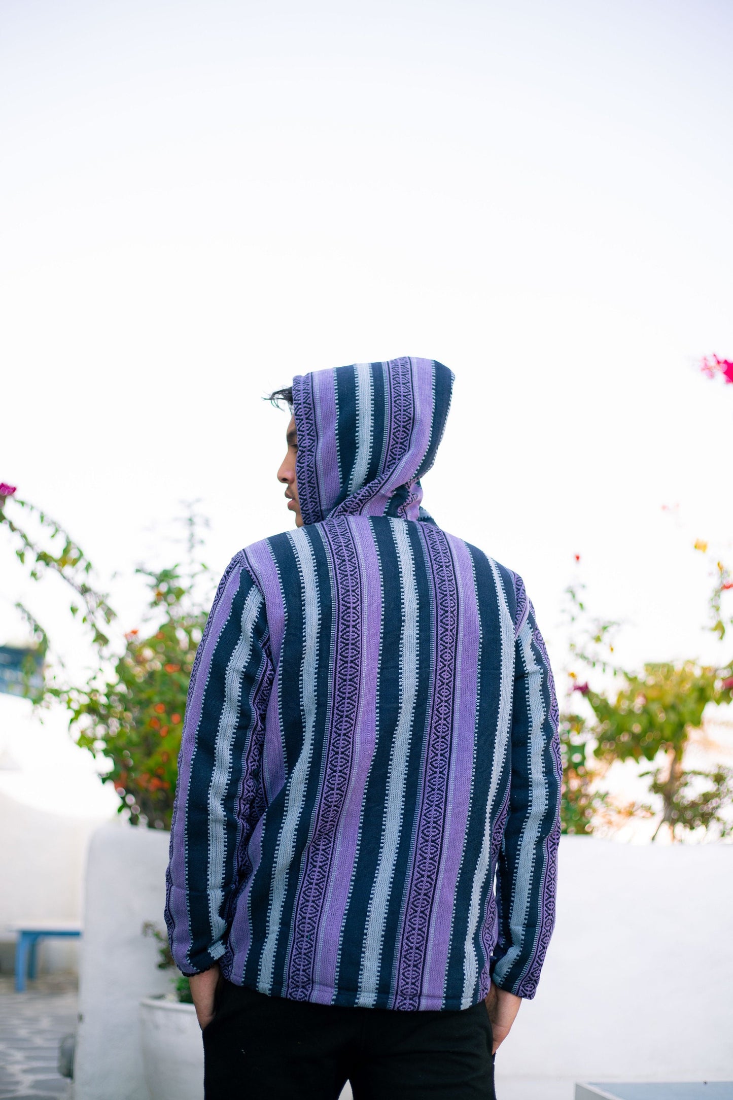 Unisex Aztec Print Fleece-Lined Hoodie: Handmade Gheri Cotton Jacket