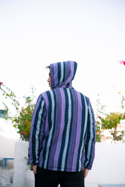 Unisex Aztec Print Fleece-Lined Hoodie: Handmade Gheri Cotton Jacket