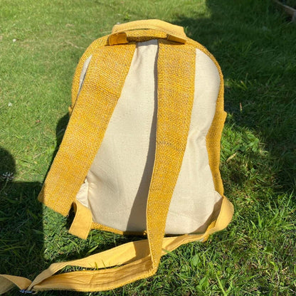Handmade Mini Hemp Backpack: Eco-Friendly Yellow Bag