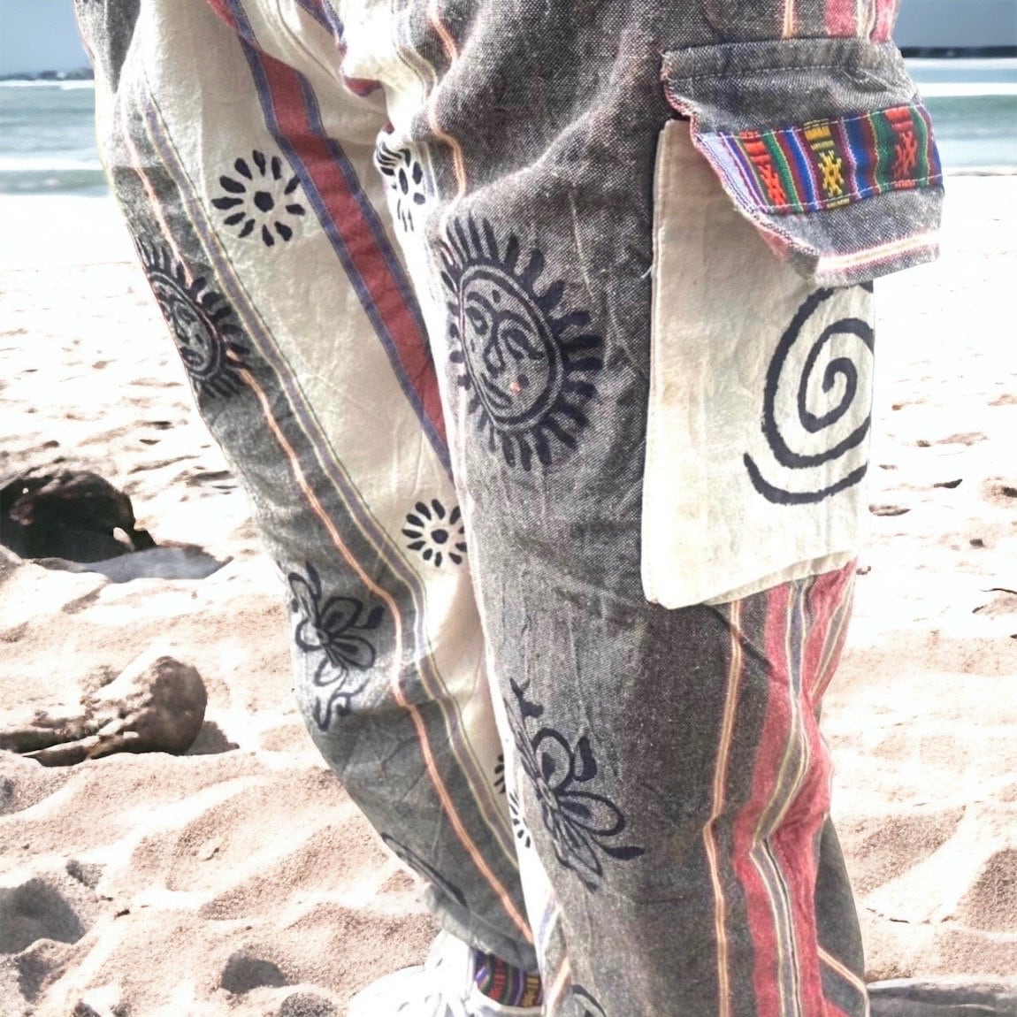 Handwoven Himalayan Cotton Cargo Pants: Festival Hippie Trousers