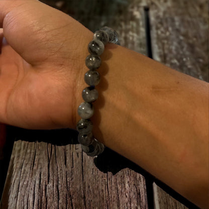 Handmade Crystal Beaded Bracelet - Moonstone, Amethyst, Rainbow Rutile