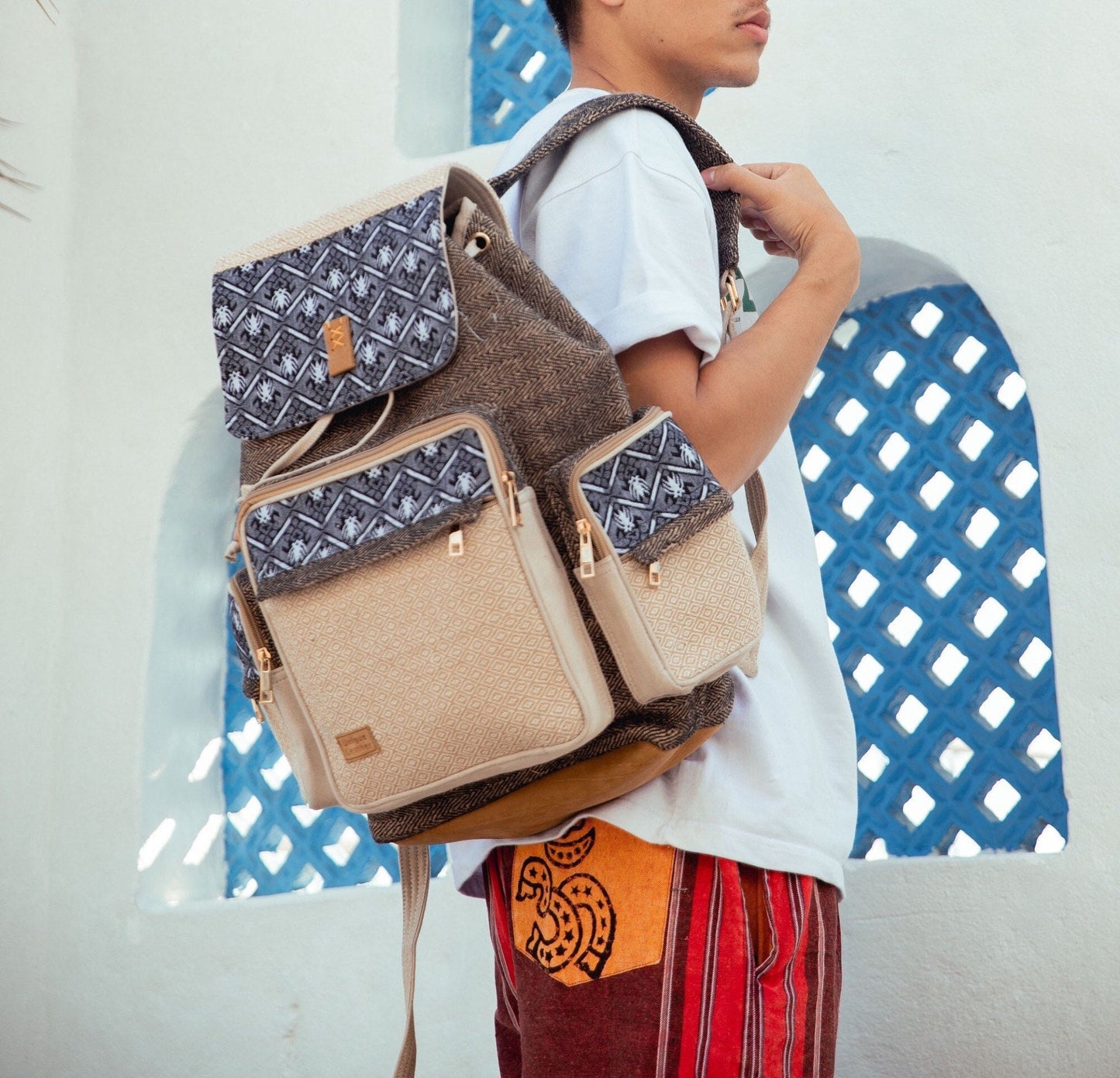 Fairtrade Cotton Aztec Print Backpack - Durable Unisex Hippie Bag for Holidays and Everyday Use