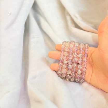 Handmade Crystal Beaded Bracelet - Moonstone, Amethyst, Rainbow Rutile