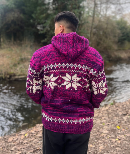 Handmade Wool Fleece Lined Knitted Jacket: Nepali Winter Hoodie