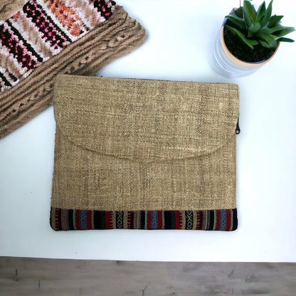 Eco-Friendly Handmade 13.5 Inch Hemp Laptop Case Bag for Travel - Handcrafted in Nepal.