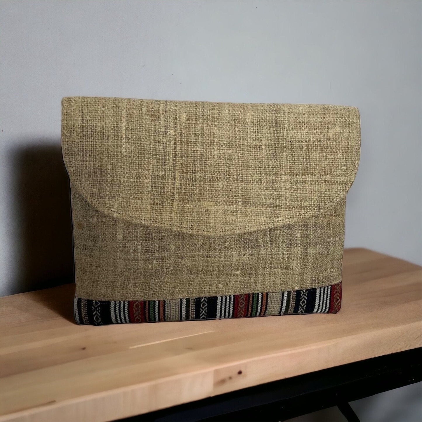 Eco-Friendly Handmade 13.5 Inch Hemp Laptop Case Bag for Travel - Handcrafted in Nepal.