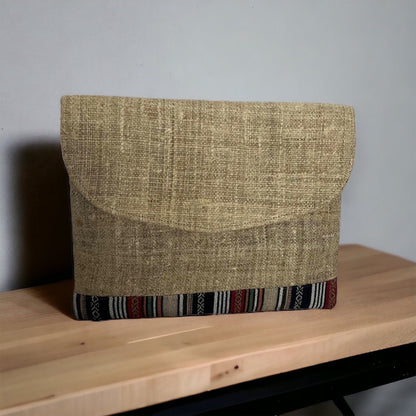 Eco-Friendly Handmade 13.5 Inch Hemp Laptop Case Bag for Travel - Handcrafted in Nepal.