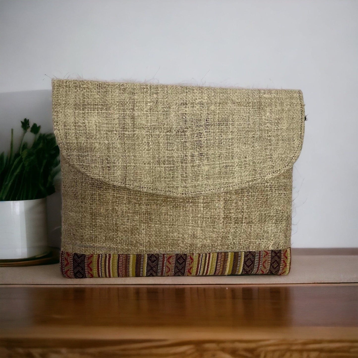 Eco-Friendly Handmade 13.5 Inch Hemp Laptop Case Bag for Travel - Handcrafted in Nepal.