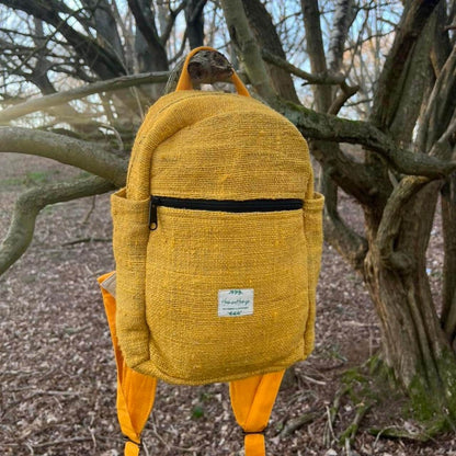 Handmade Mini Hemp Backpack: Eco-Friendly Yellow Bag