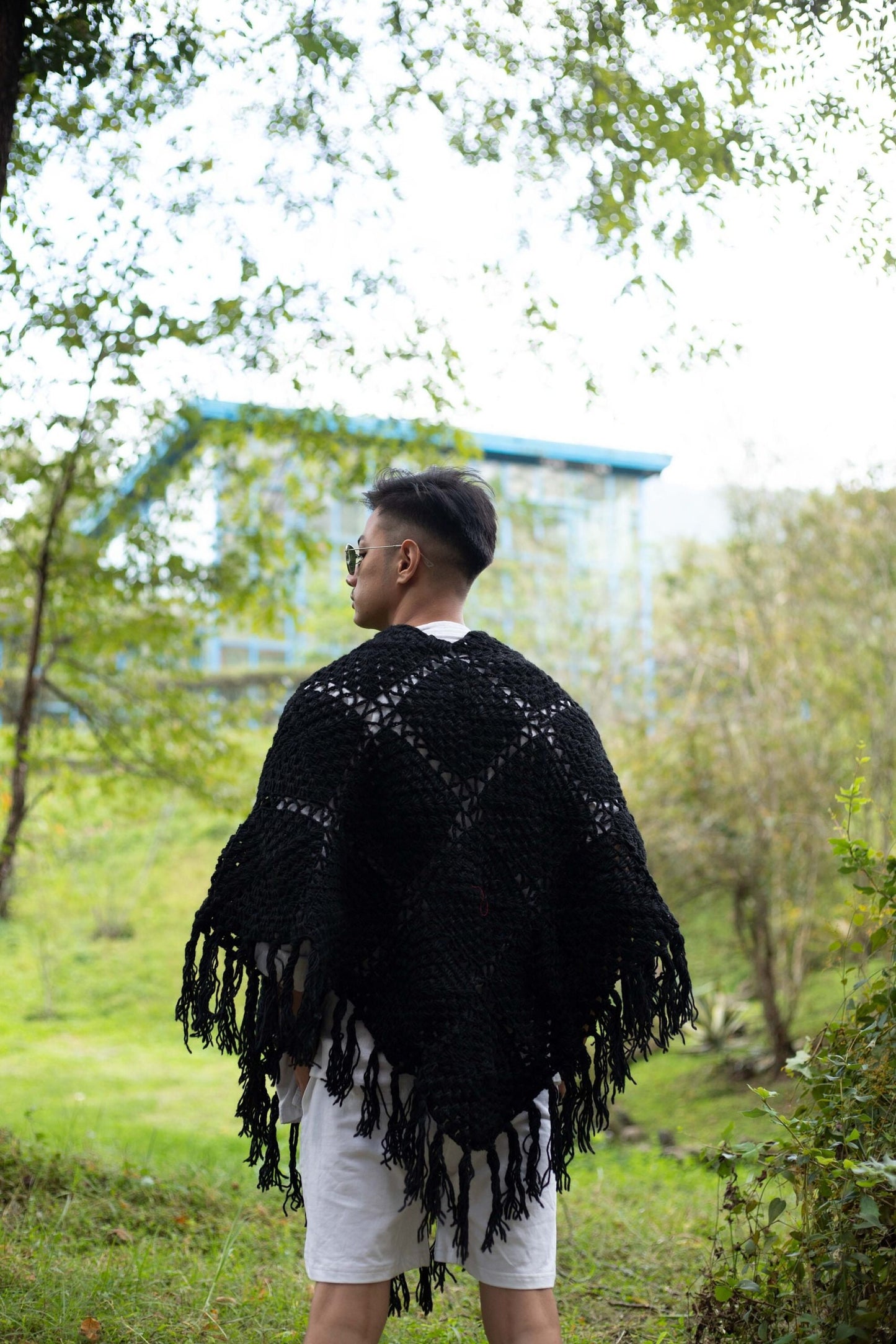 Handknitted Wool Poncho: Boho Floral Festival Wrap