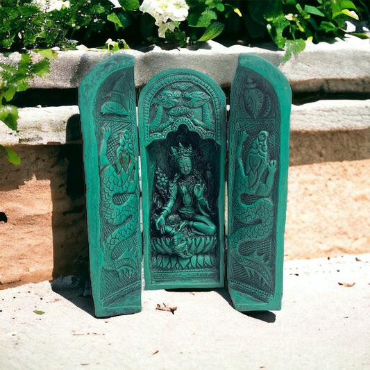 Green Tara & White Tara Statue | Antique Buddhist Decor, Nepal