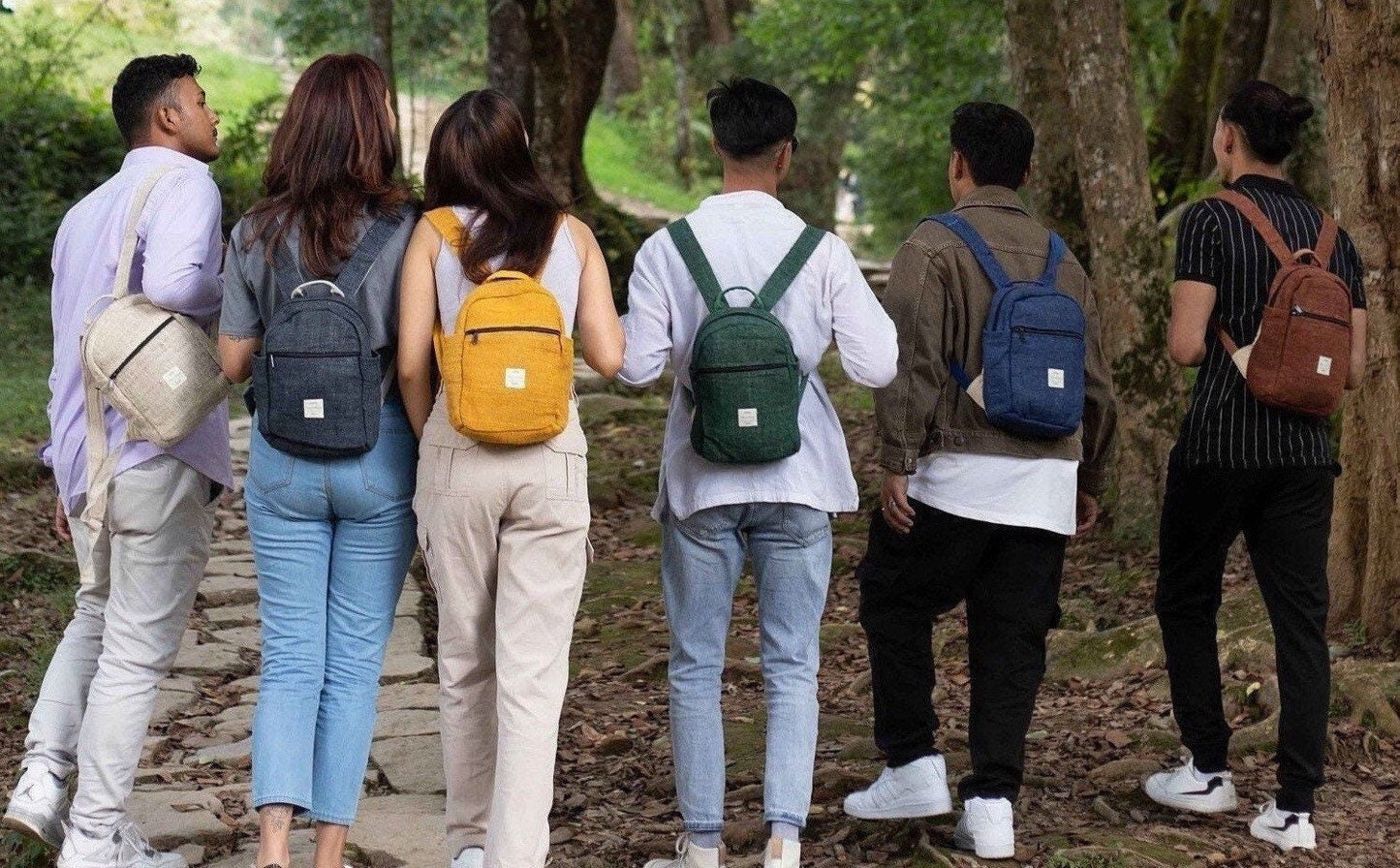Handmade Mini Hemp Backpack: Small Festival Backpack with Zip Pockets