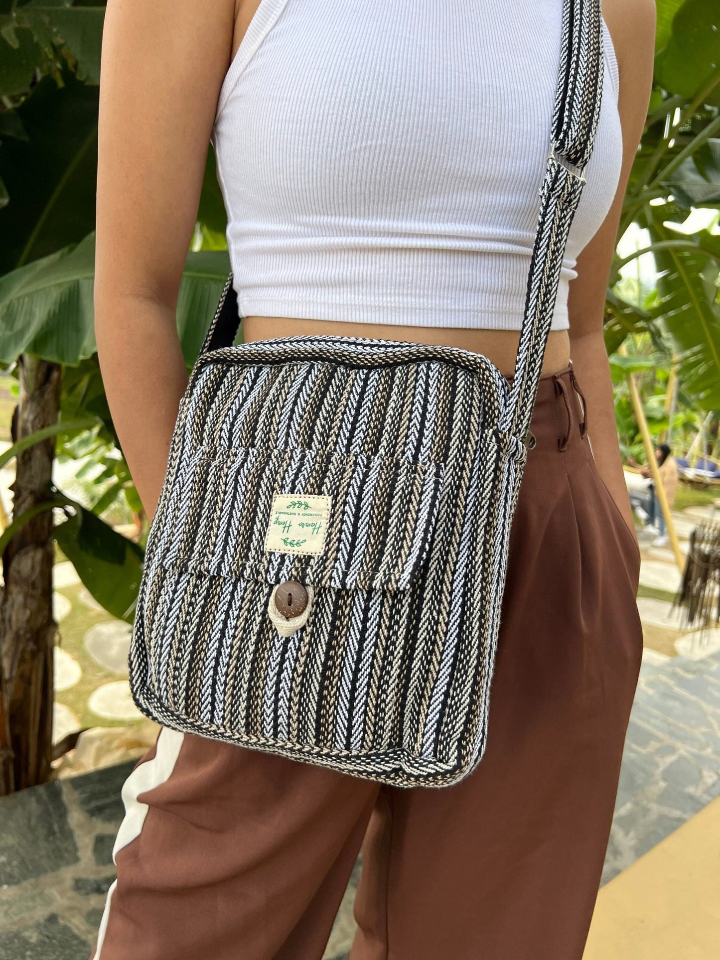Handmade Hemp Crossbody Bag: Hippie Festival Flap Bag