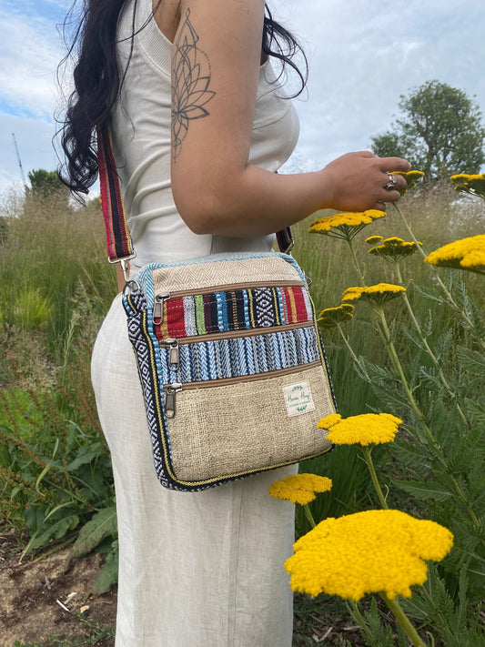 Boho Hemp Crossbody Bag: Handmade 5-Pocket Mini Purse