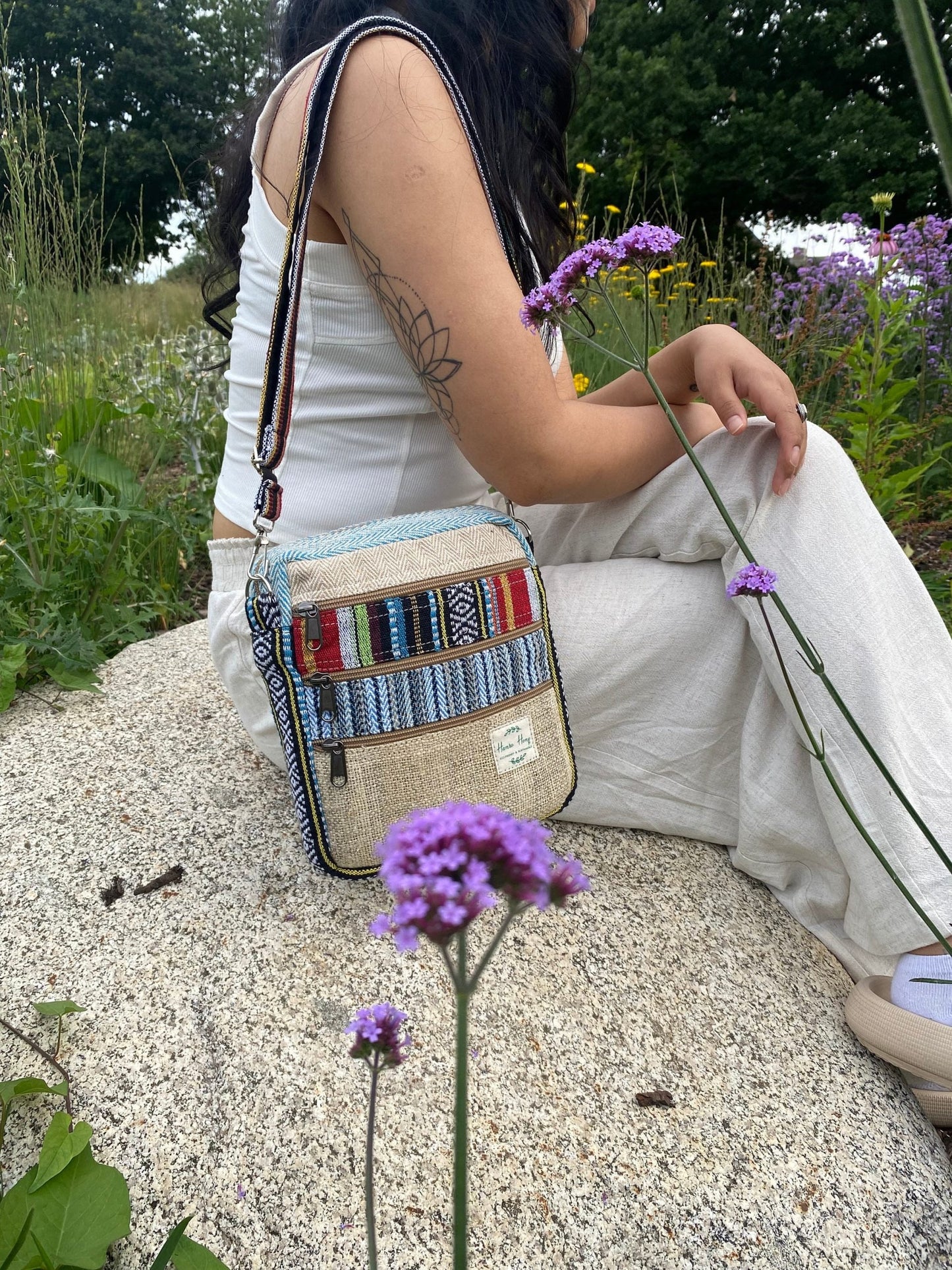 Boho Hemp Crossbody Bag: Handmade 5-Pocket Mini Purse