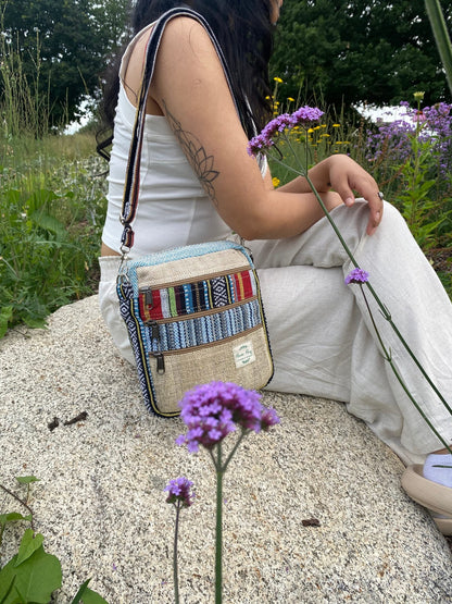 Boho Hemp Crossbody Bag: Handmade 5-Pocket Mini Purse