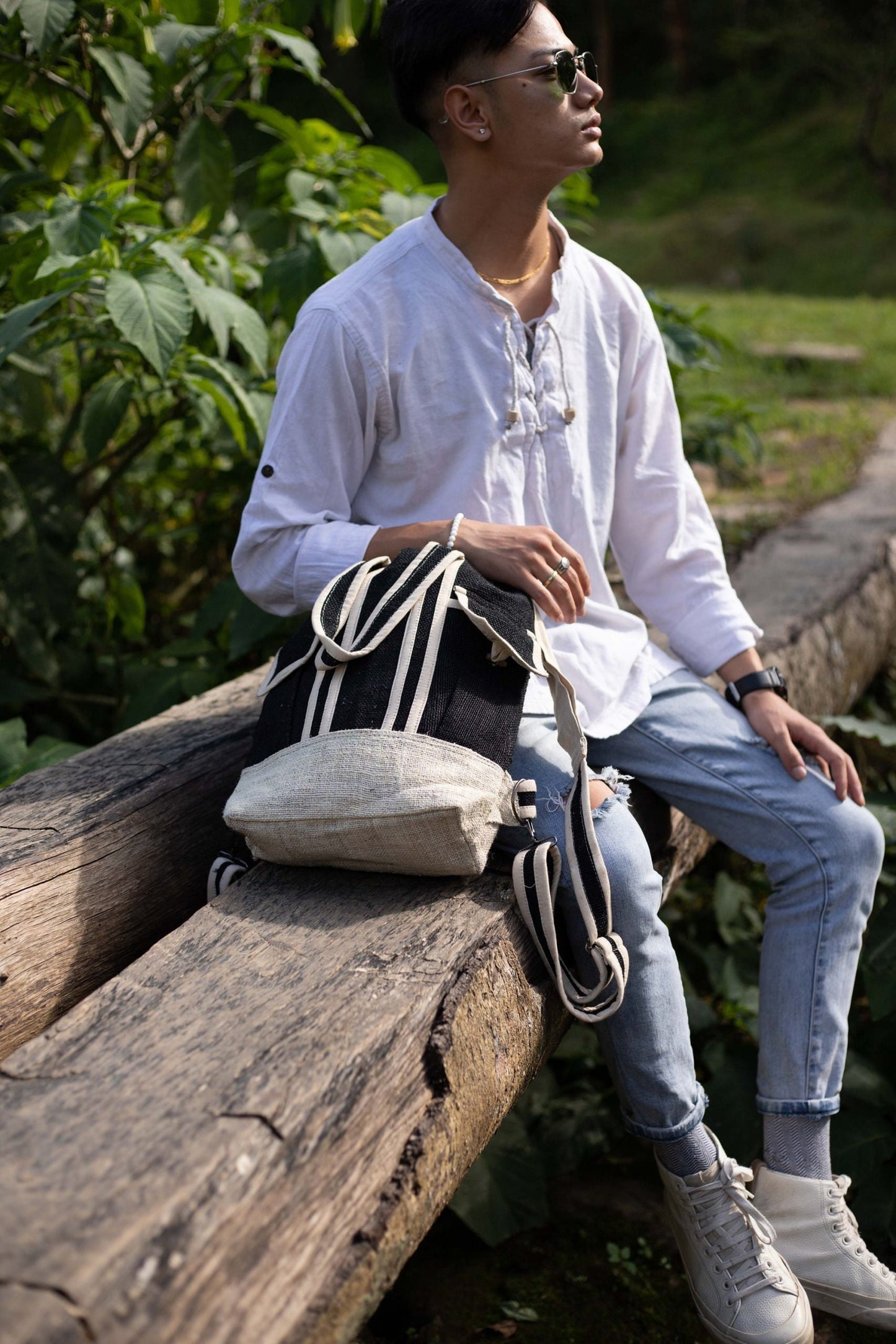 Handmade Hemp Drawstring Backpack: Eco-Friendly Hippie Bag
