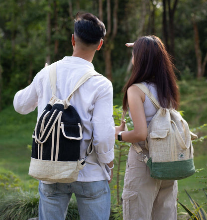Handmade Hemp Drawstring Backpack: Eco-Friendly Hippie Bag