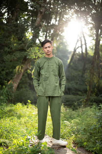 Hemp Cotton Trouser Set: Nepalese Stone Washed Kurta Shirt