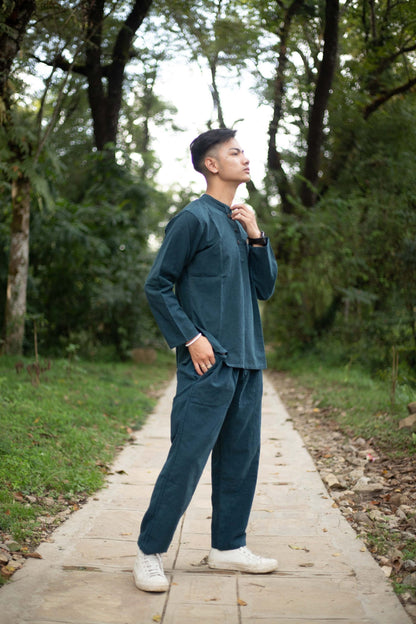 Hemp Cotton Trouser Set: Nepalese Stone Washed Kurta Shirt