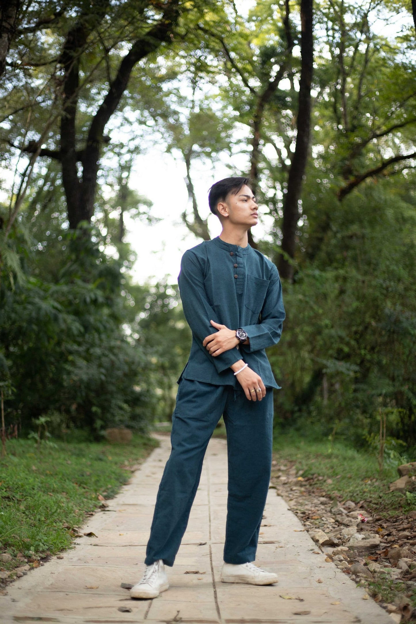 Hemp Cotton Trouser Set: Nepalese Stone Washed Kurta Shirt