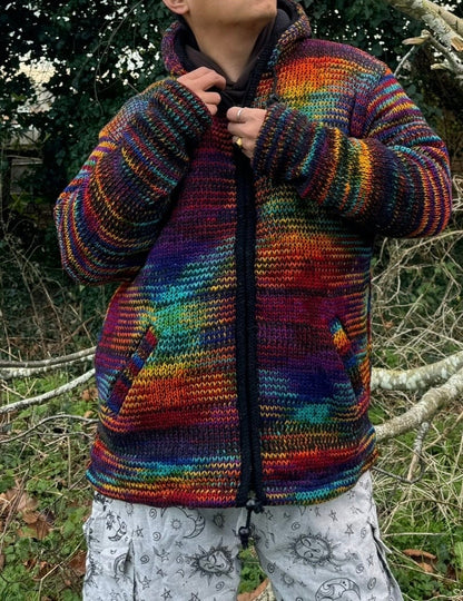 Handmade Wool Fleece Lined Hoodie: Nepali Knitted Winter Jacket