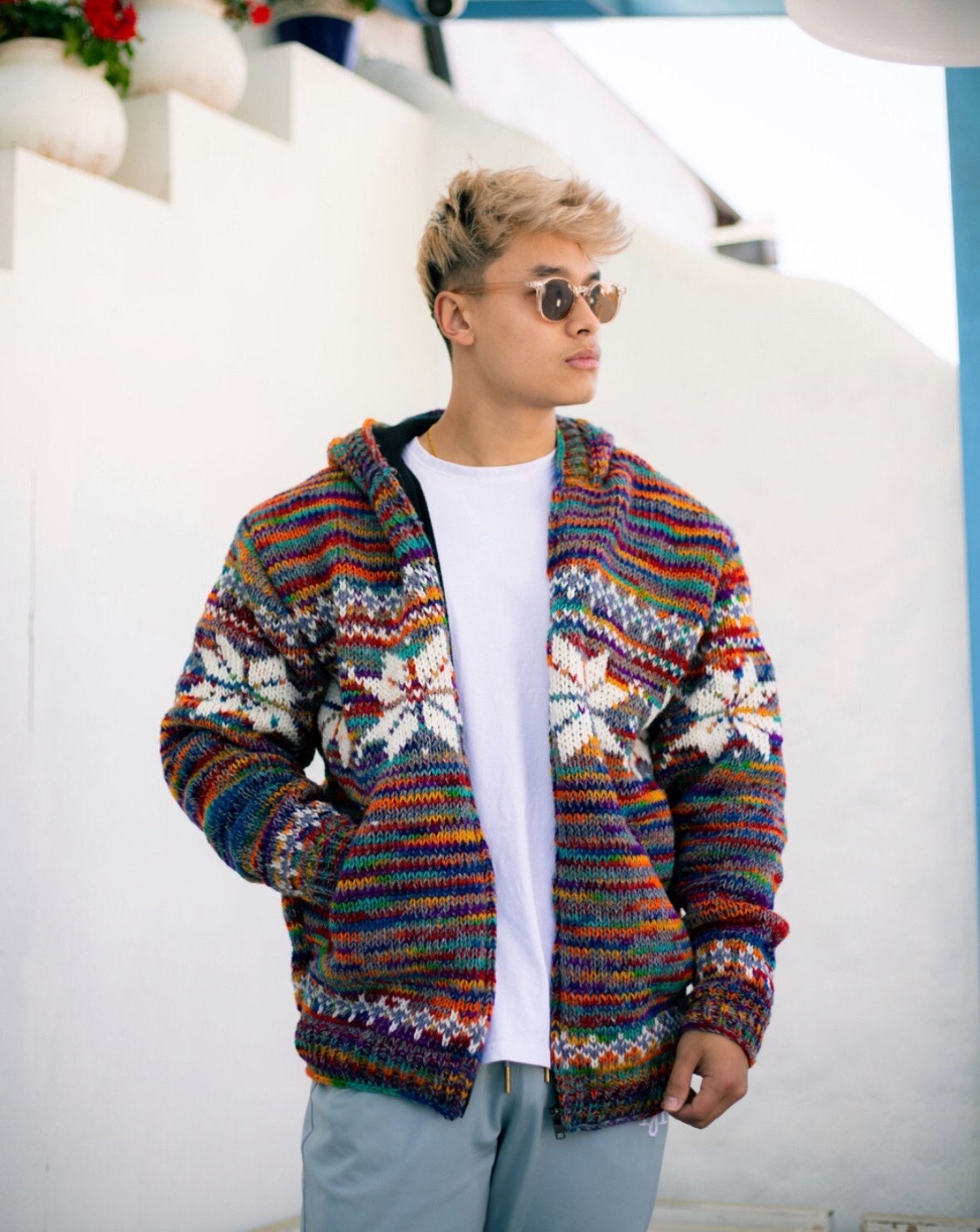 Handmade Wool Fleece Lined Hoodie: Nepali Knitted Winter Jacket