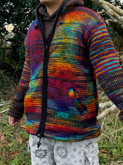 Handmade Wool Fleece Lined Knitted Jacket: Nepali Winter Hoodie