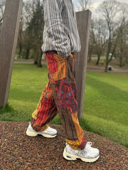 Mushroom Floral Print Cotton Trousers: Unisex Festival Hippie Pants