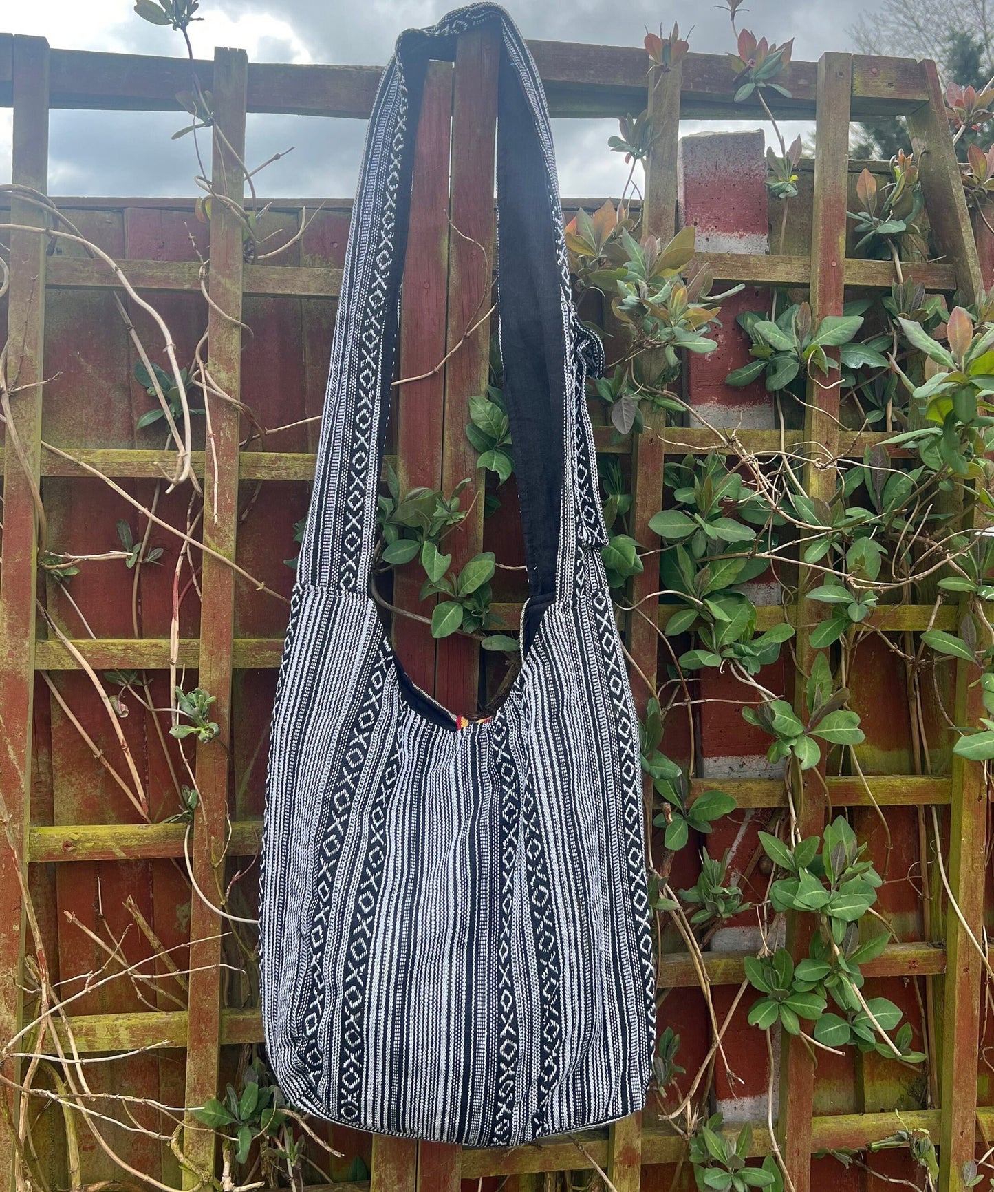 Handmade Cotton Hobo Bag with Mushroom and Bodhi Tree Print | Unisex Boho Casual Bag
