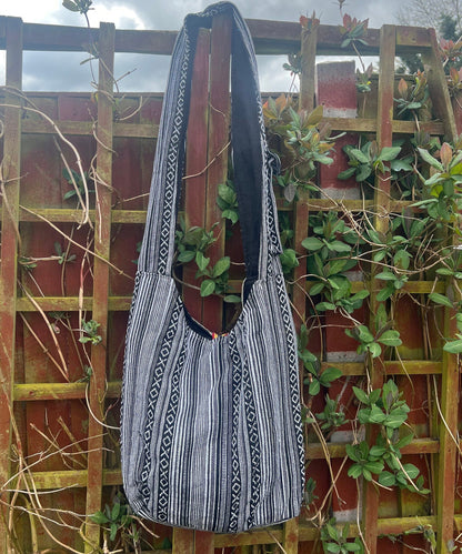 Handmade Cotton Hobo Bag with Mushroom and Bodhi Tree Print | Unisex Boho Casual Bag