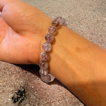 Handmade Crystal Beaded Bracelet - Moonstone, Amethyst, Rainbow Rutile