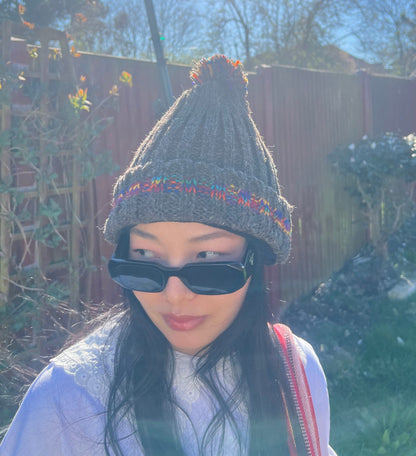 Hand-Knitted Chunky Cable Knit Beanie: Faux Fur Pom Pom, Winter Hat
