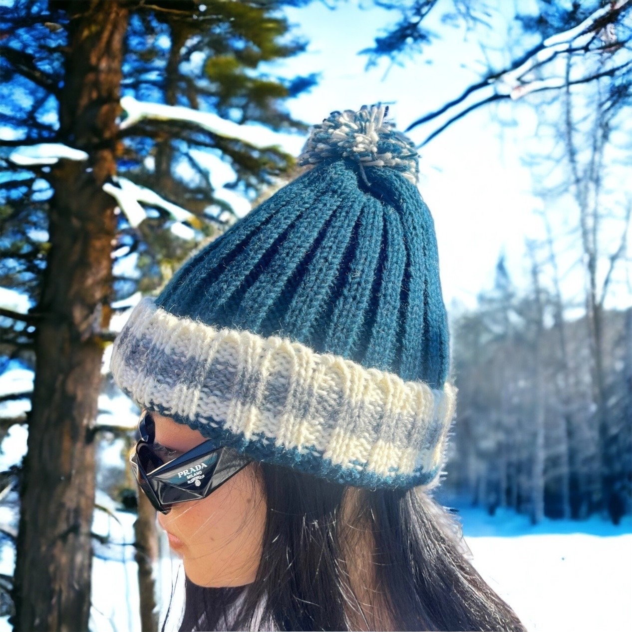 Hand-Knitted Chunky Cable Knit Beanie: Faux Fur Pom Pom, Winter Hat