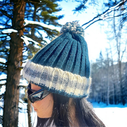 Hand-Knitted Chunky Cable Knit Beanie: Faux Fur Pom Pom, Winter Hat