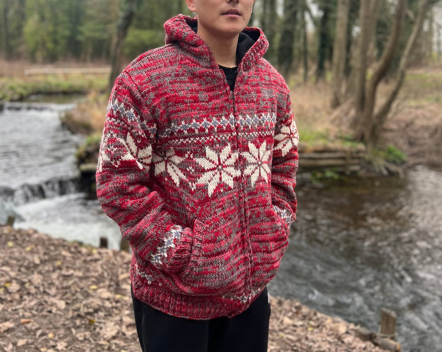 Handmade Wool Fleece Lined Knitted Jacket: Nepali Winter Hoodie