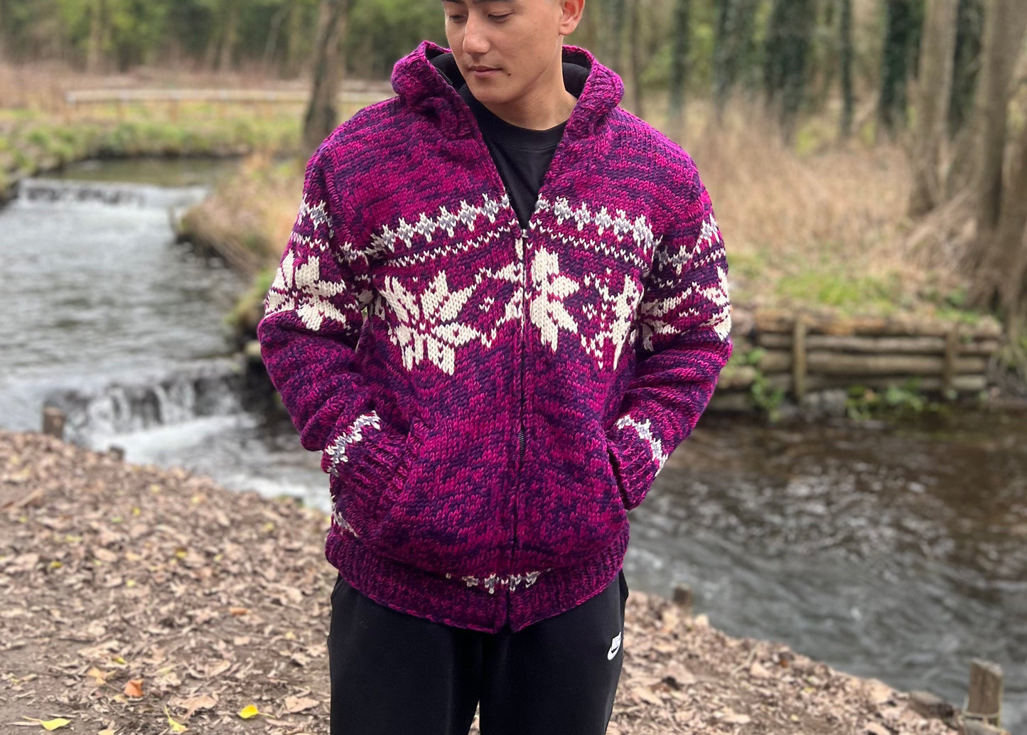 Handmade Wool Fleece Lined Knitted Jacket: Nepali Winter Hoodie