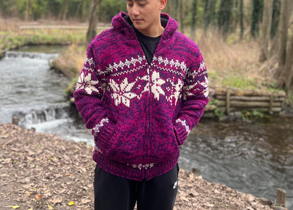 Handmade Wool Fleece Lined Knitted Jacket: Nepali Winter Hoodie