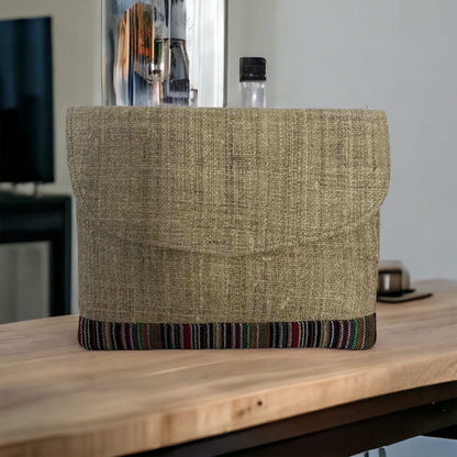 Eco-Friendly Handmade 13.5 Inch Hemp Laptop Case Bag for Travel - Handcrafted in Nepal.