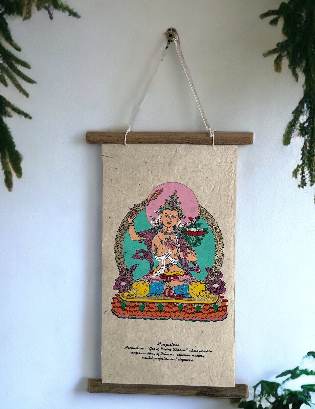 7 Chakra Wall Hanging, Lokta Paper Scroll, Boho Yoga Meditation Decor