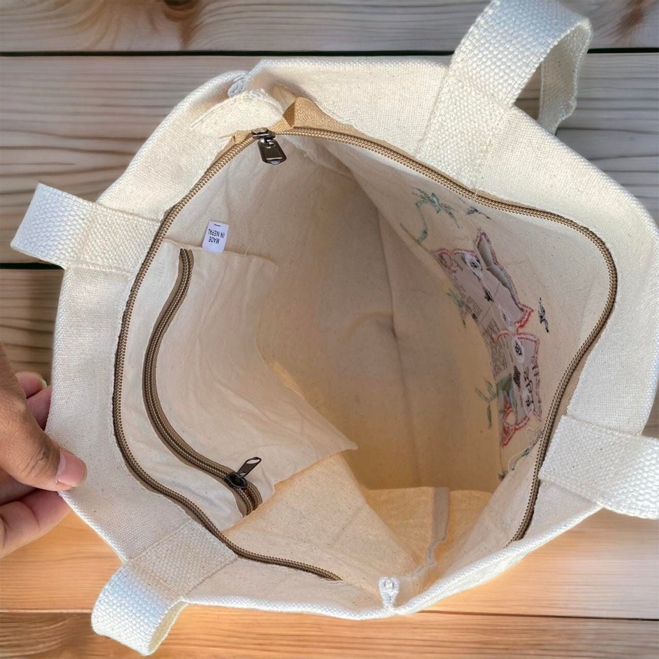 Handmade Organic Cotton Tote Bag: Fair Trade Hippie Festival Bag