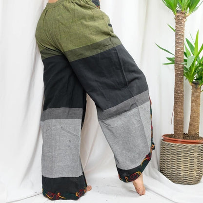 Embroidered Butterfly Cotton Palazzo Trousers: High Waisted Wide Leg Handmade Pants