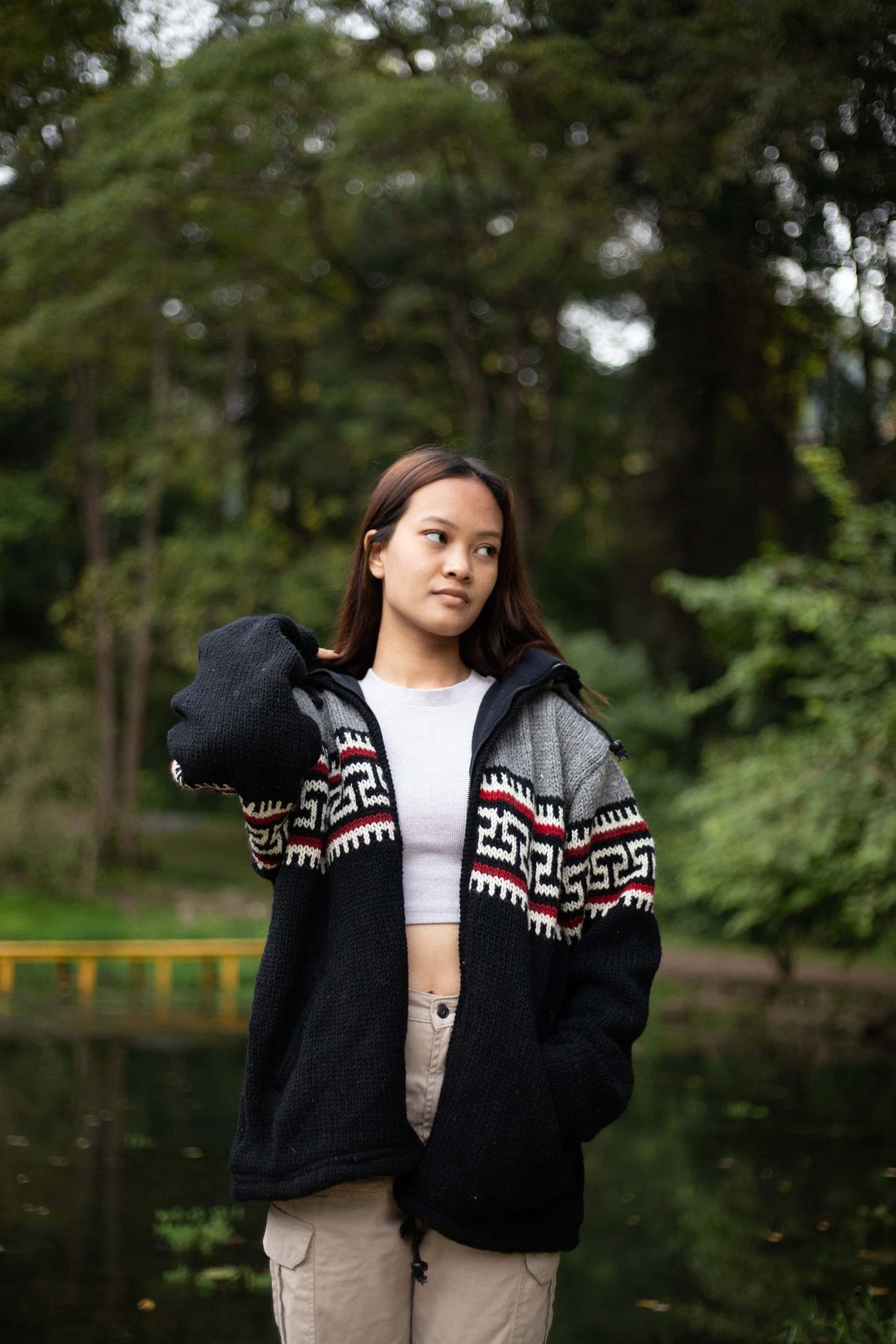 Handmade Wool Fleece Lined Hoodie: Nepali Knitted Winter Jacket