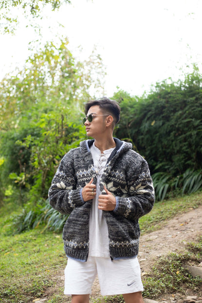 Handmade Wool Fleece Lined Hoodie: Nepali Knitted Winter Jacket