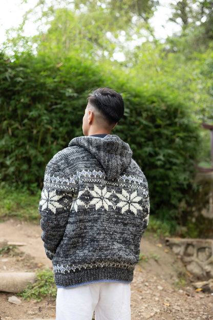 Handmade Wool Fleece Lined Hoodie: Nepali Knitted Winter Jacket