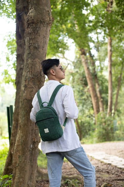 Handmade Mini Hemp Backpack: Small Festival Backpack with Zip Pockets