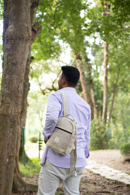 Handmade Mini Hemp Backpack: Small Festival Backpack with Zip Pockets